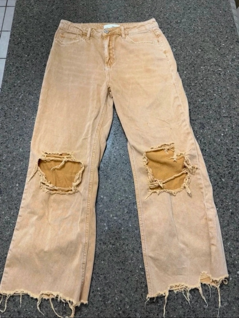 VERVET BY FLYING MONKEY Tan Distressed Ankle Crop Jeans - Picture 1 of 3